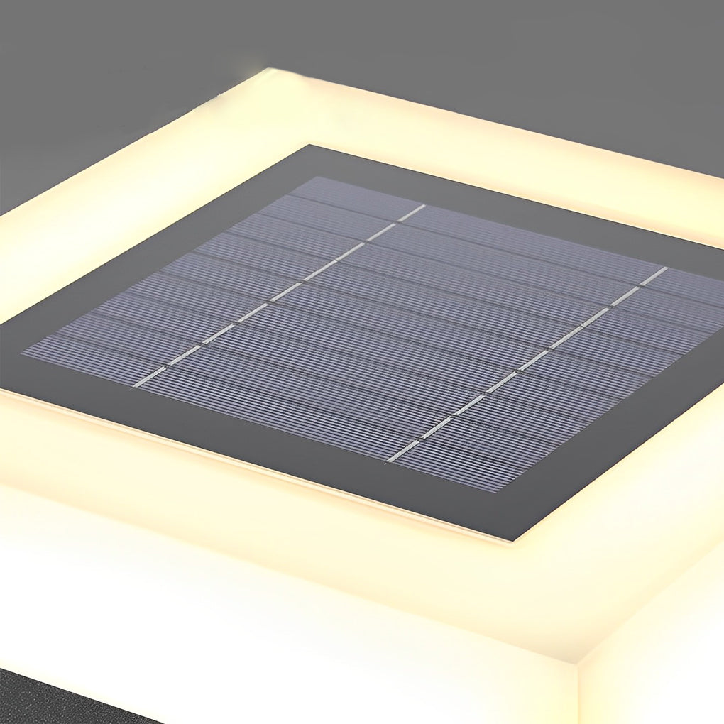Square Outdoor Pillar Light — Stainless Steel, PE Shade, Solar / Hardwired, 3000K, IP65 Weatherproof
