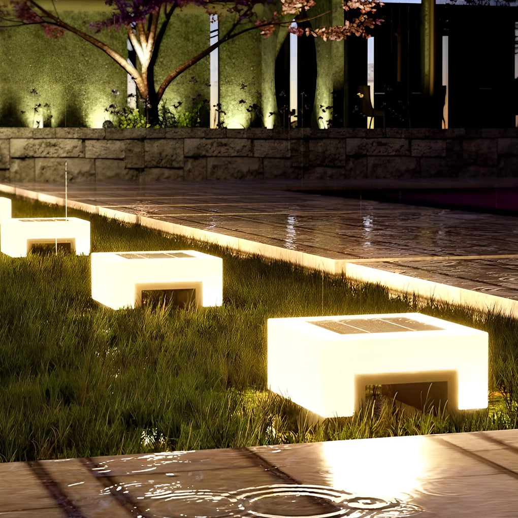 Square Outdoor Pillar Light — Stainless Steel, PE Shade, Solar / Hardwired, 3000K, IP65 Weatherproof