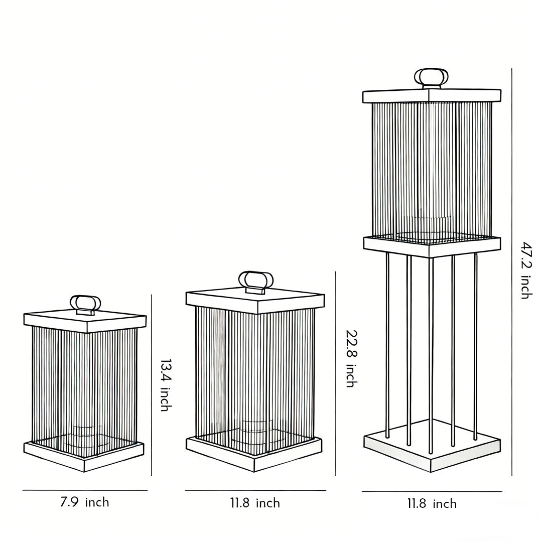 Square Ripple-Glass Outdoor Lantern — Black, 12W LED, 4000K, IP65, Solar / Hardwired, Remote, 3 Sizes