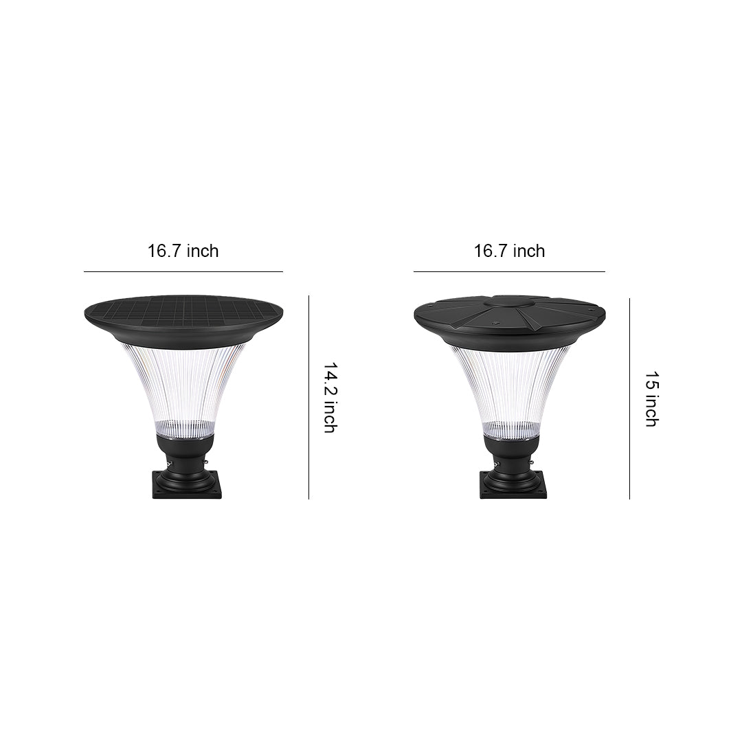 Outdoor Garden Pillar Light — Black Aluminum, LED, Solar 20W / Hardwired 50W, Dual CCT, IP65