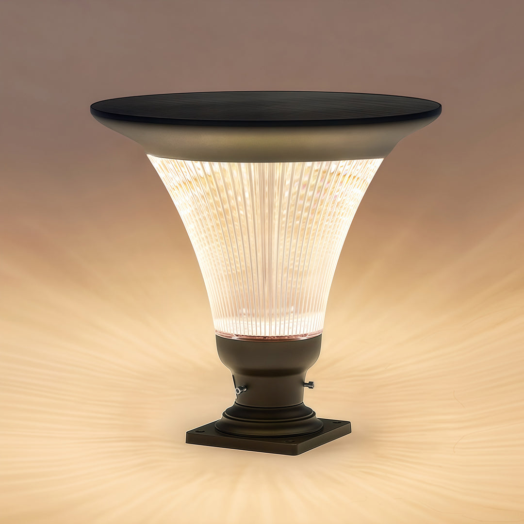Outdoor Garden Pillar Light — Black Aluminum, LED, Solar 20W / Hardwired 50W, Dual CCT, IP65