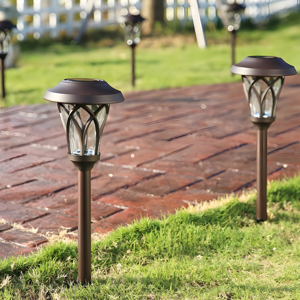 Retro-Modern Solar Path Light — Glass & Stainless Steel, LED Warm White, Waterproof Stake