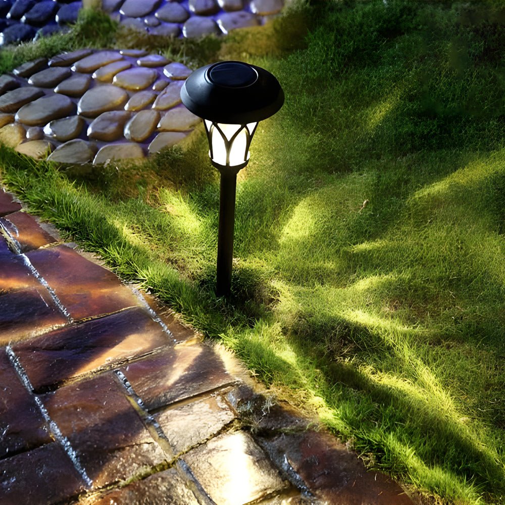 LED Retro Modern Solar Lawn Lights with Glass and Metal Stake - Waterproof Outdoor Lighting