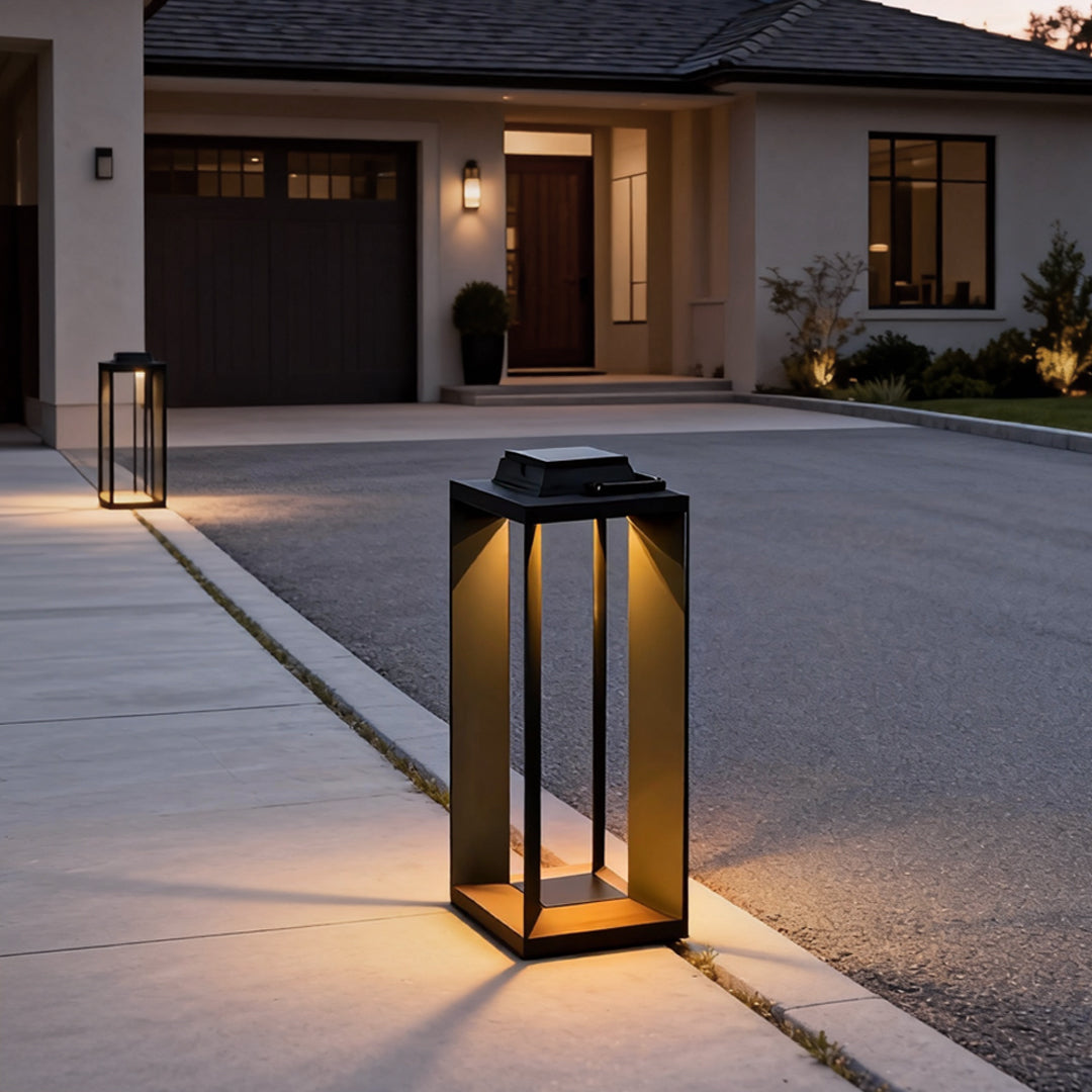 Modern Black Solar Portable Lantern — Stainless Steel, LED, 10000mAh, IP54, Two Heights