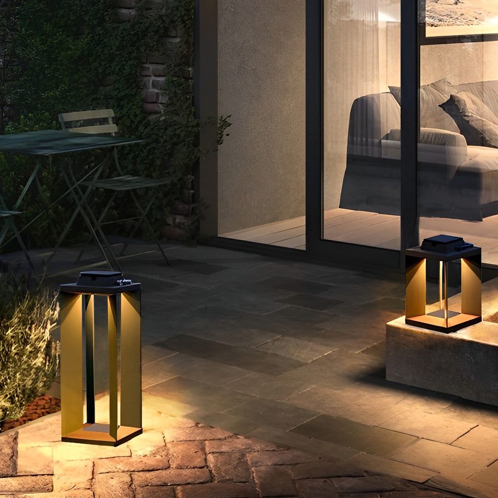 Modern Black Solar Portable Lantern — Stainless Steel, LED, 10000mAh, IP54, Two Heights