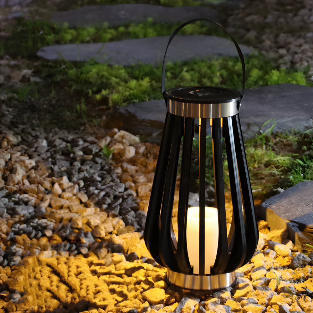 Solar Outdoor Garden Lantern — Black PP+PE, LED Warm White, IP65, Dusk-to-Dawn, Remote Control, 6.3" × 10.6"