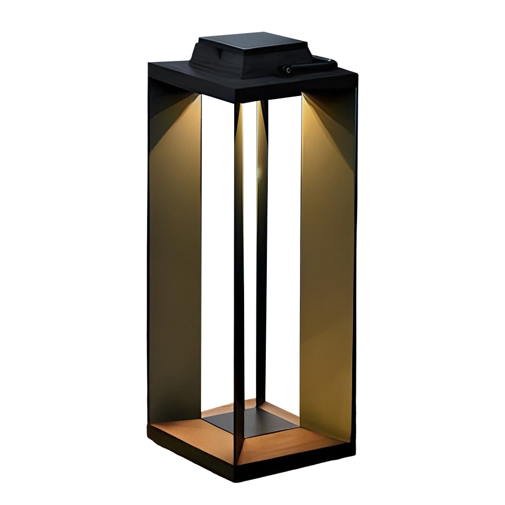 Modern Black Solar Portable Lantern — Stainless Steel, LED, 10000mAh, IP54, Two Heights