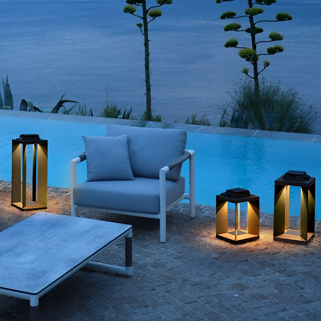 Modern Black Solar Portable Lantern — Stainless Steel, LED, 10000mAh, IP54, Two Heights