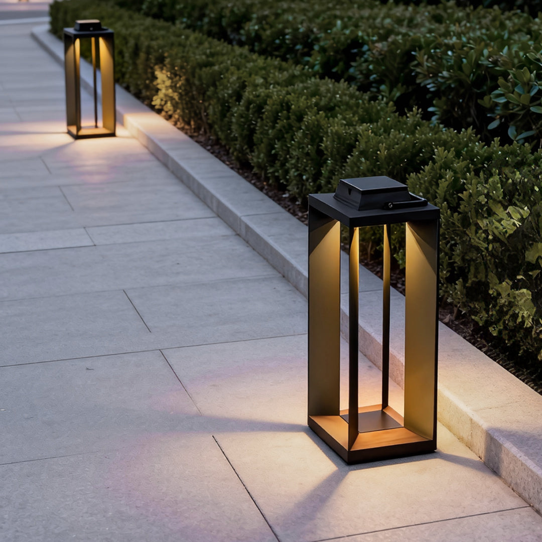 Modern Black Solar Portable Lantern — Stainless Steel, LED, 10000mAh, IP54, Two Heights