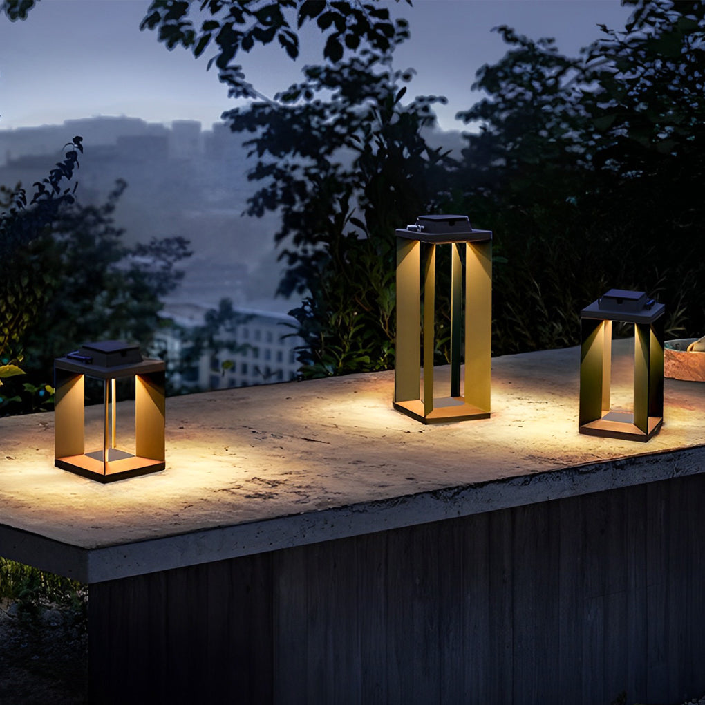 Modern Black Solar Portable Lantern — Stainless Steel, LED, 10000mAh, IP54, Two Heights