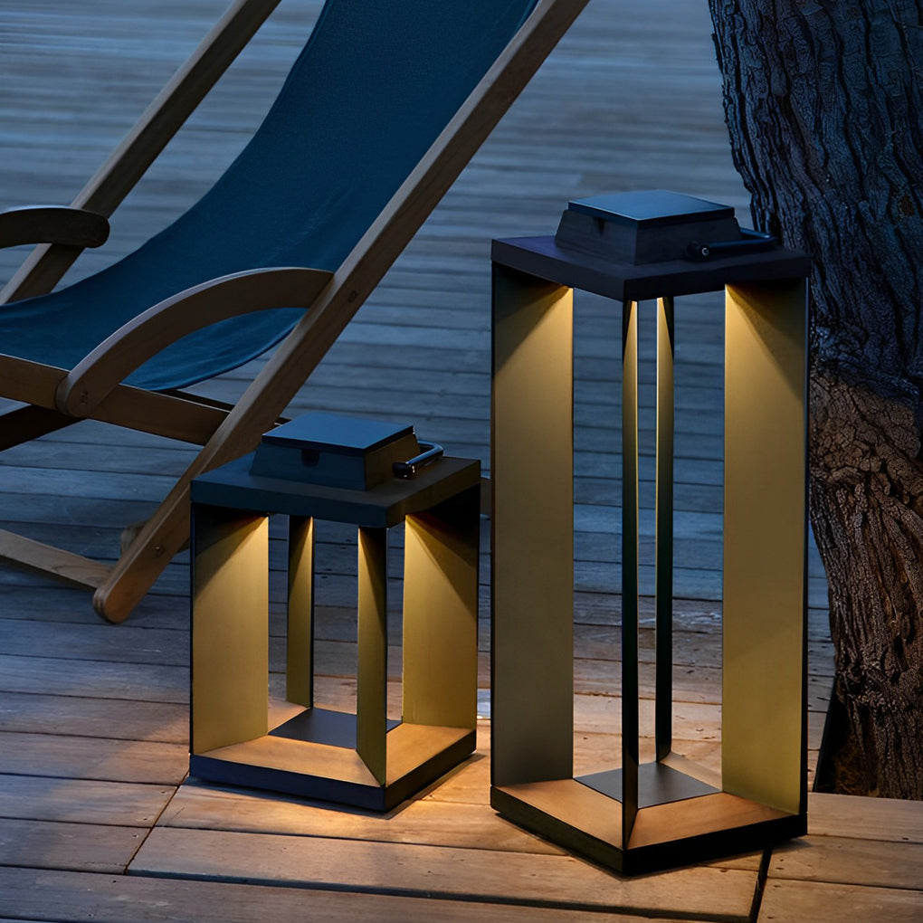 Modern Black Solar Portable Lantern — Stainless Steel, LED, 10000mAh, IP54, Two Heights