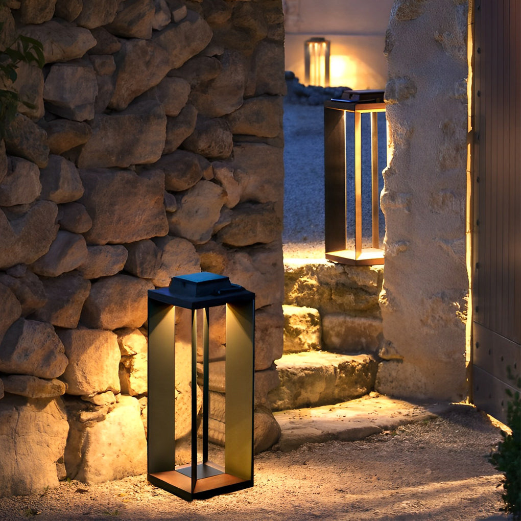 Modern Black Solar Portable Lantern — Stainless Steel, LED, 10000mAh, IP54, Two Heights