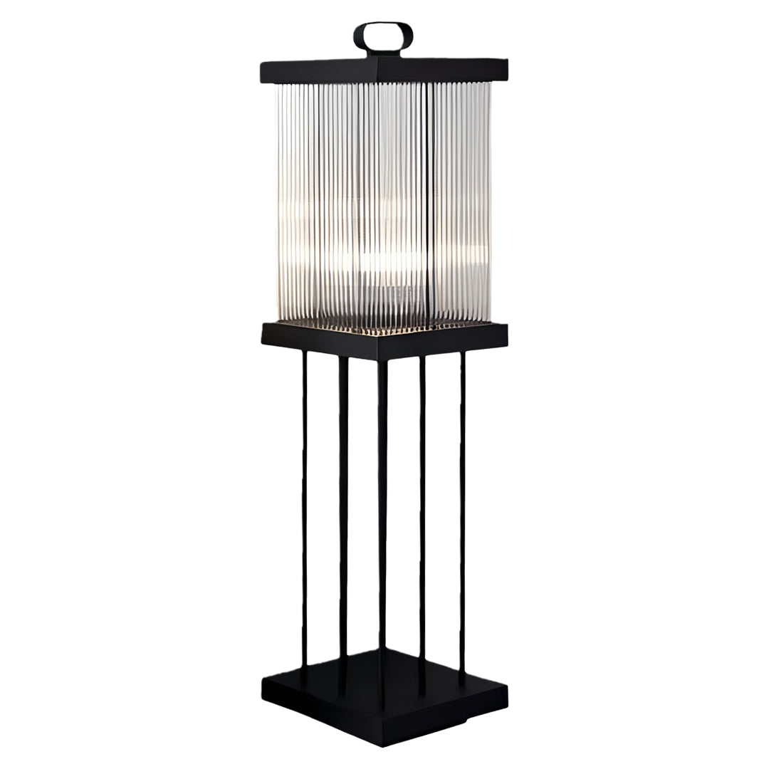 Square Ripple-Glass Outdoor Lantern — Black, 12W LED, 4000K, IP65, Solar / Hardwired, Remote, 3 Sizes