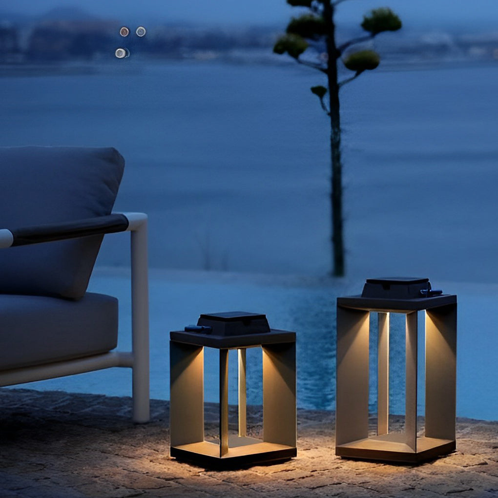 Modern Black Solar Portable Lantern — Stainless Steel, LED, 10000mAh, IP54, Two Heights