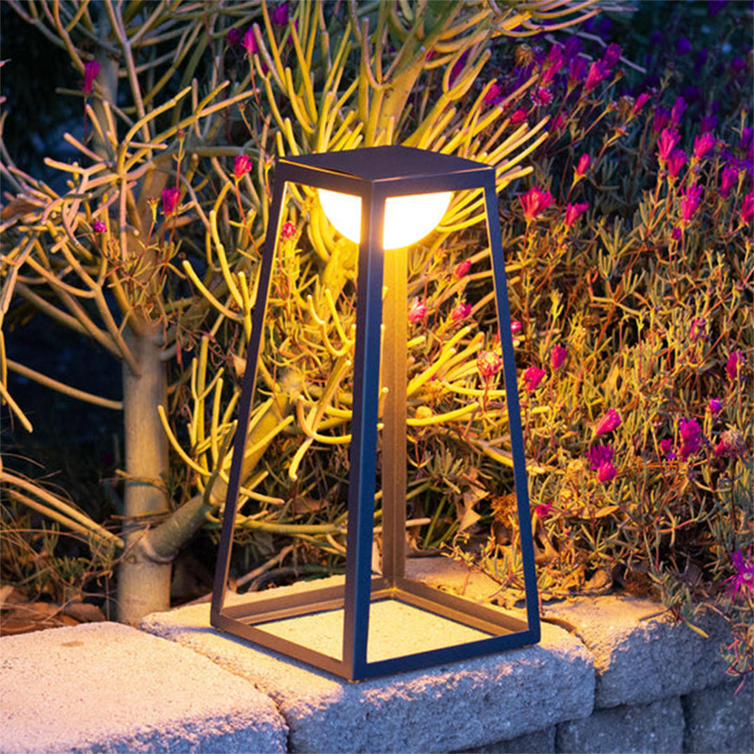 Minimalist Metal Frame Outdoor Floor Lantern — Stainless Steel & Acrylic, Solar / Hardwired, 3000K LED, IP65, 5W