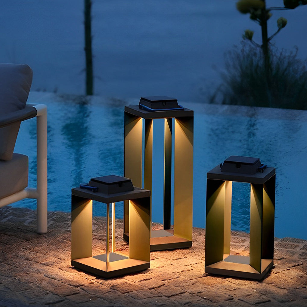Modern Black Solar Portable Lantern — Stainless Steel, LED, 10000mAh, IP54, Two Heights