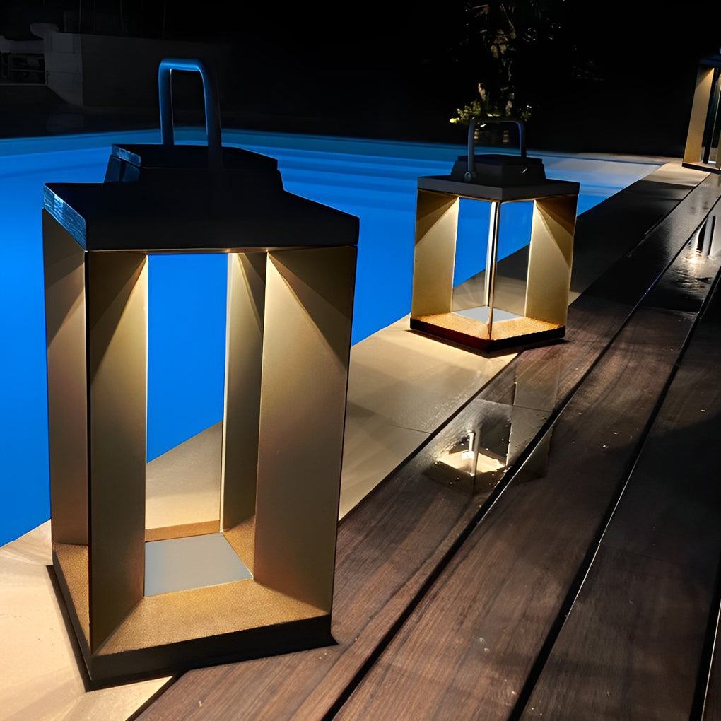 Modern Black Solar Portable Lantern — Stainless Steel, LED, 10000mAh, IP54, Two Heights