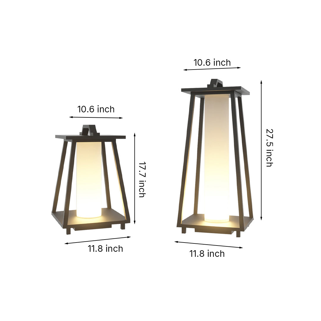 Japanese Tapered Outdoor Lantern — Wrought Iron & Acrylic, LED 3000K, IP54, Hardwired, 17.7" or 27.6"