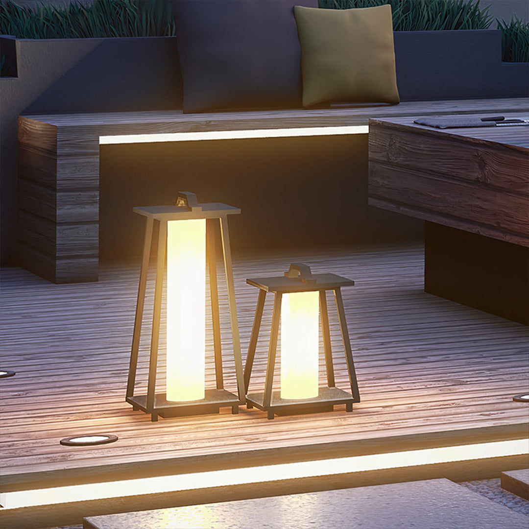 Japanese Tapered Outdoor Lantern — Wrought Iron & Acrylic, LED 3000K, IP54, Hardwired, 17.7" or 27.6"
