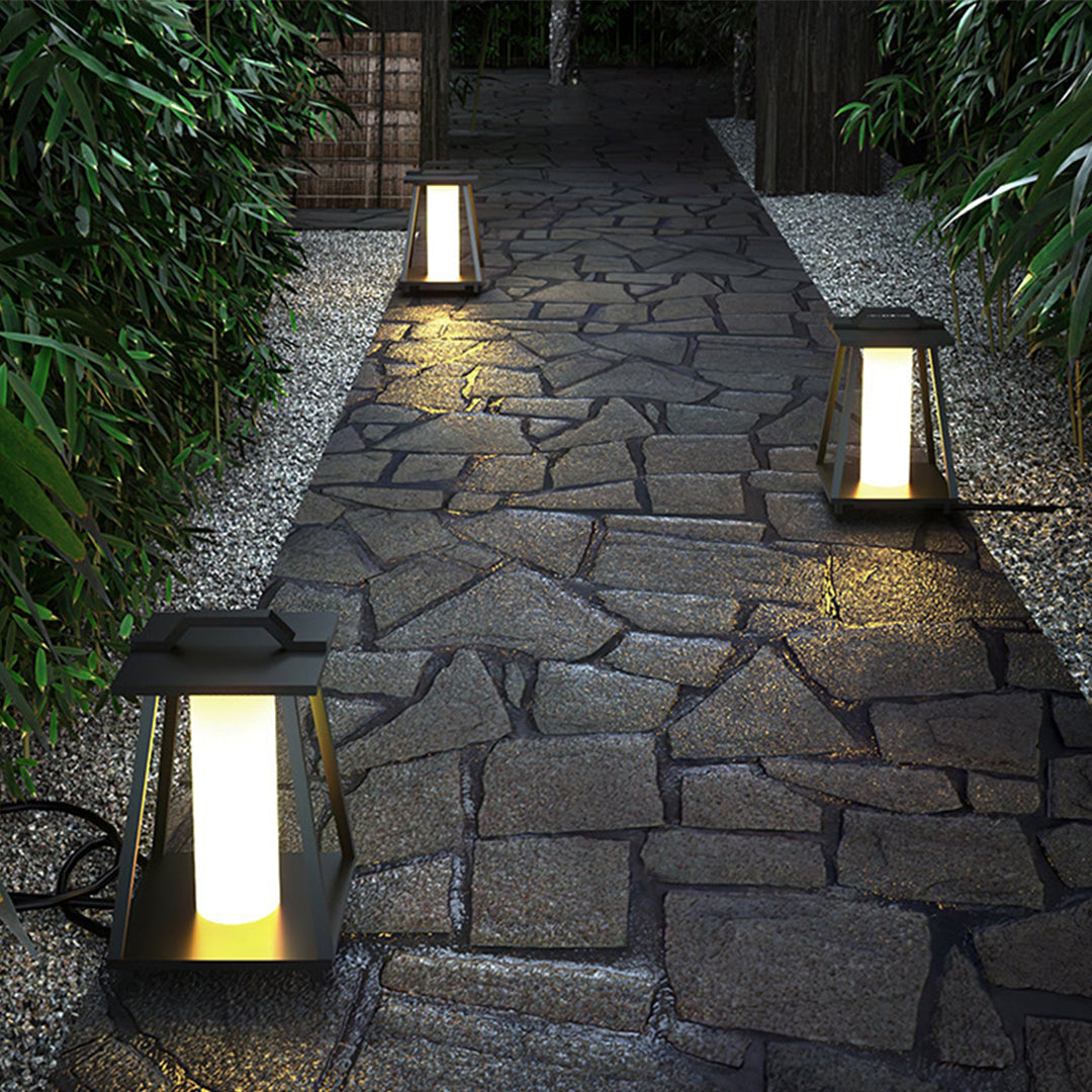 Japanese Tapered Outdoor Lantern — Wrought Iron & Acrylic, LED 3000K, IP54, Hardwired, 17.7" or 27.6"