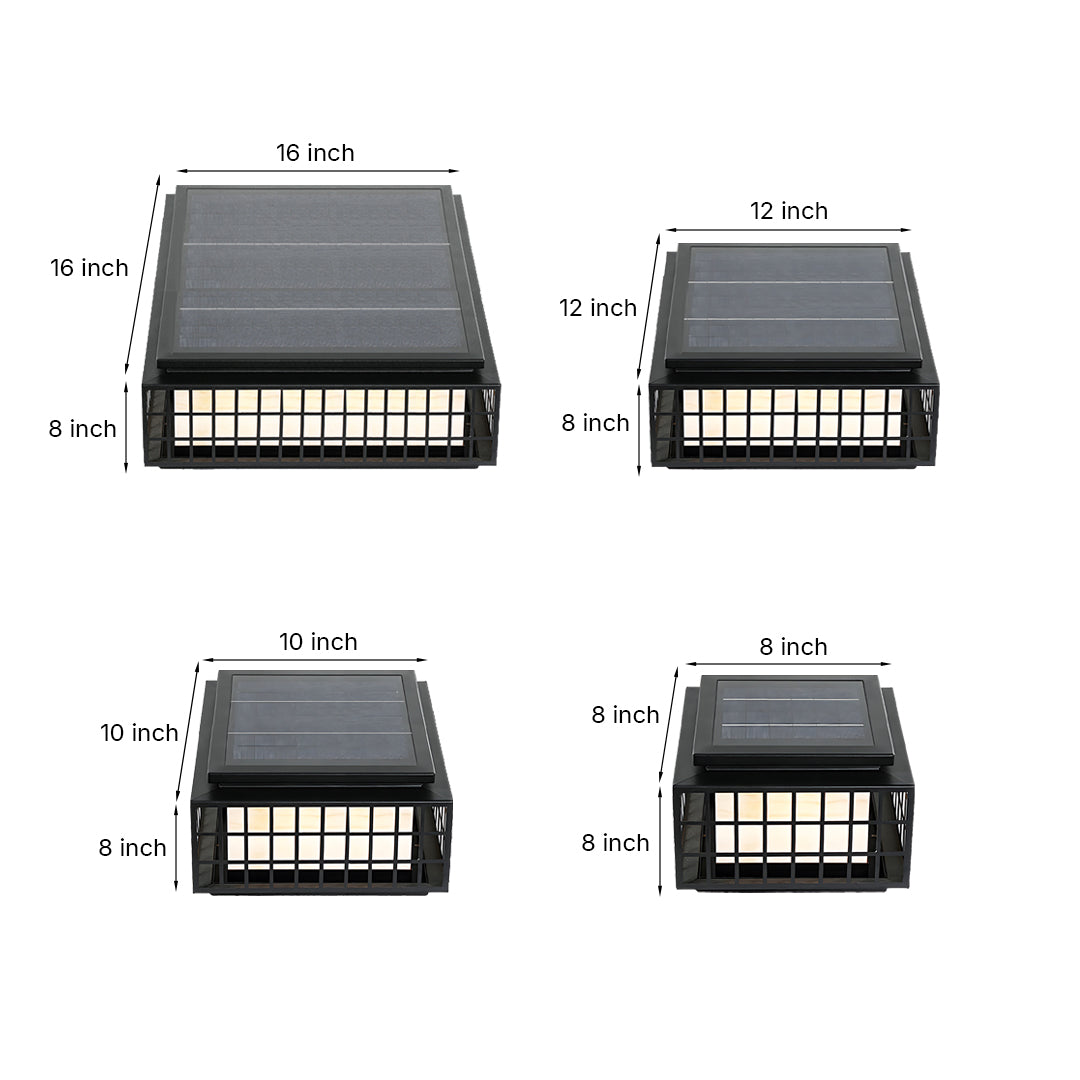 Modern Square Solar Pillar Light — Stainless Steel, Faux Alabaster, LED, 3-Color Dimming, Remote, IP65