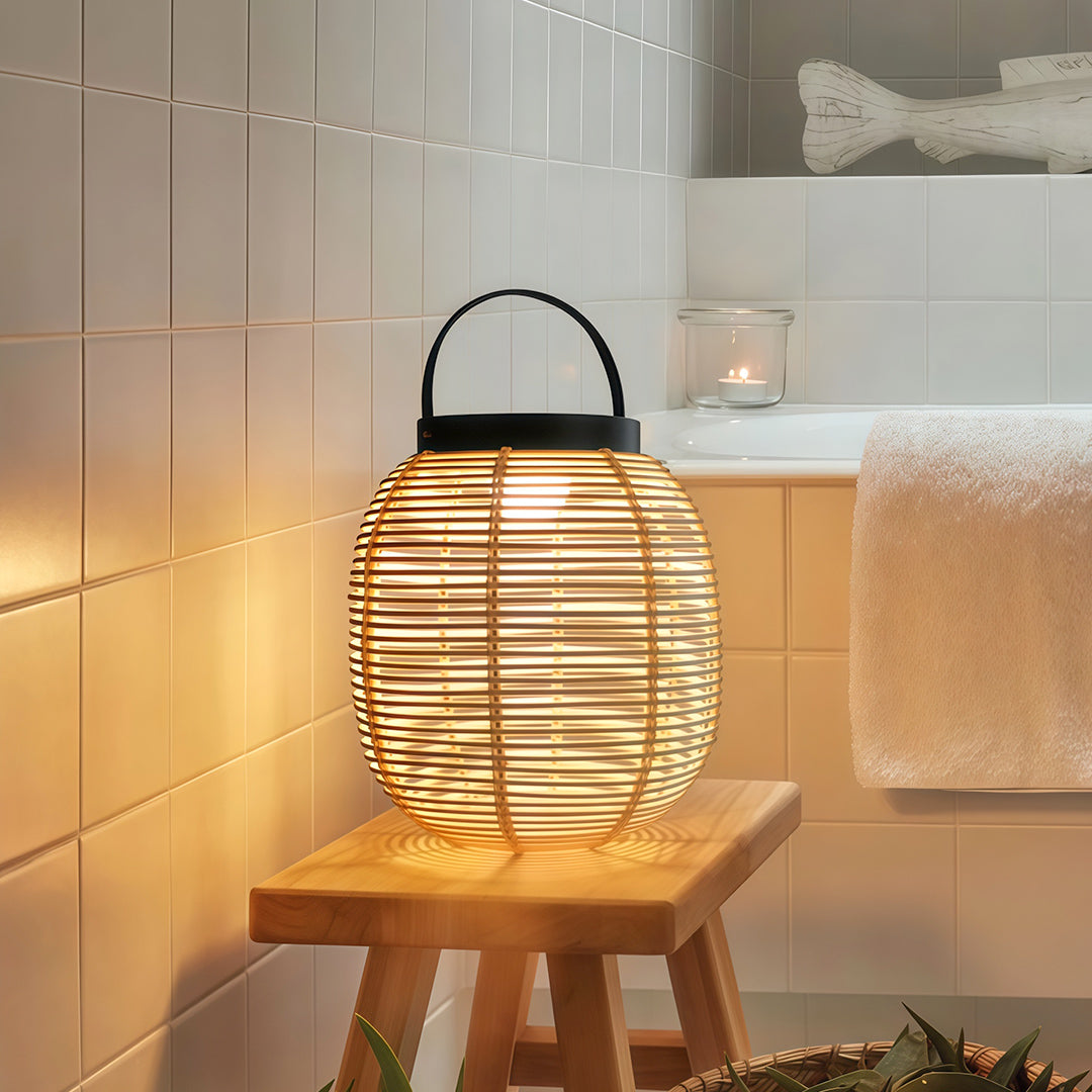Wicker-Weave Solar Outdoor Lantern — Iron Frame, 7W LED, IP65, Warm White 3000K