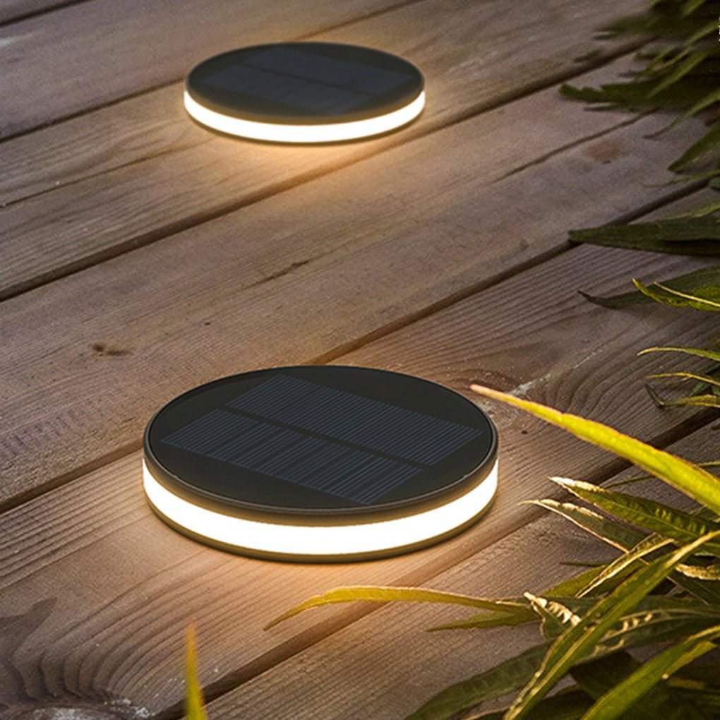 Solar LED Ground Dish Step & Deck Light — Aluminum Alloy and Glass, Top and Side Emitting, IP65 Weatherproof, Black