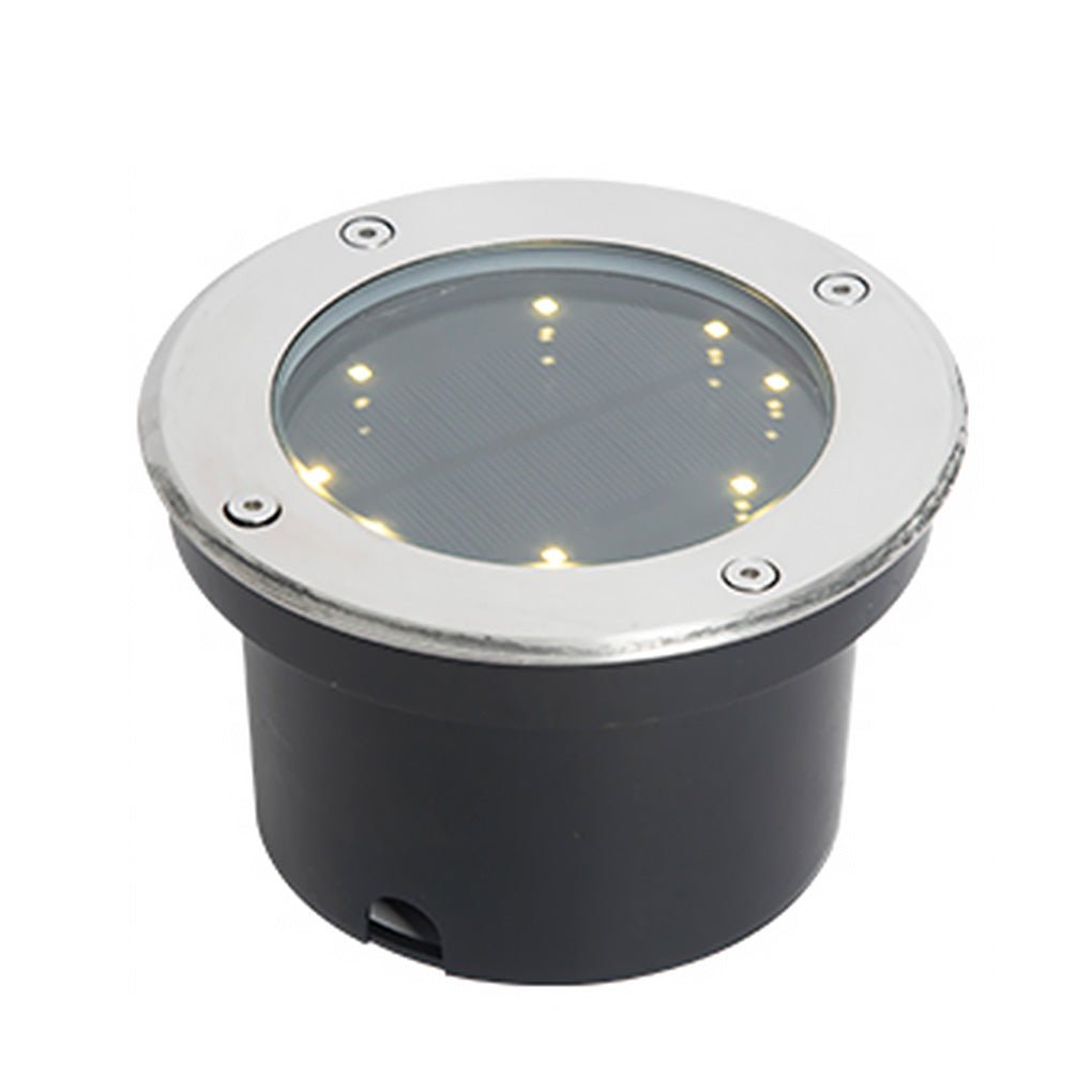 Solar LED Ground Dish Step & Deck Light — Aluminum Alloy and Glass, Top and Side Emitting, IP65 Weatherproof, Black
