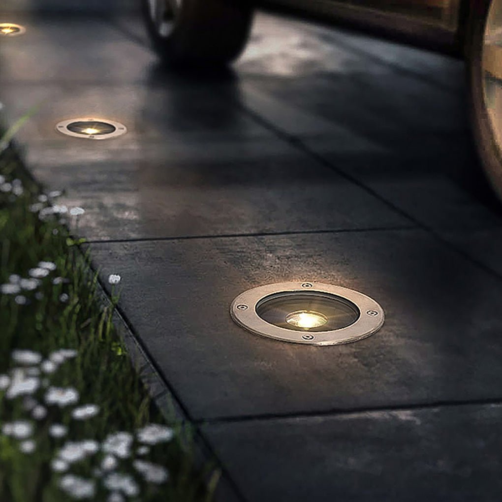 Solar LED Ground Dish Step & Deck Light — Aluminum Alloy and Glass, Top and Side Emitting, IP65 Weatherproof, Black