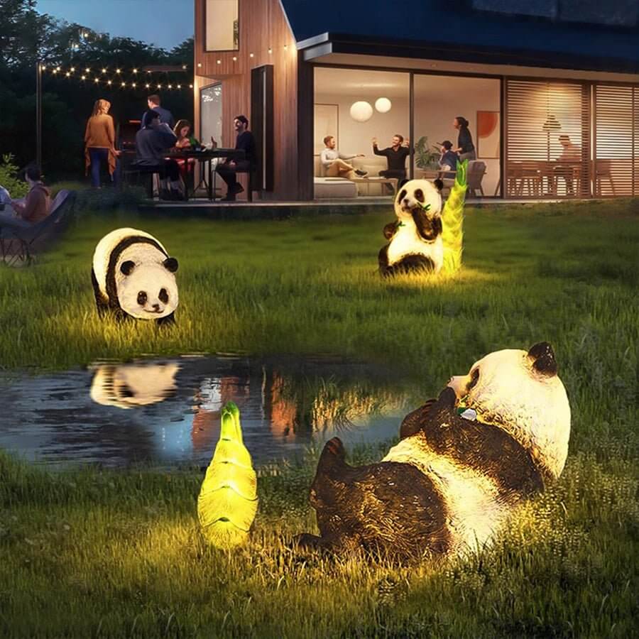 solar lifelike panda and bamboo garden animal lamp modern outdoor lawn decor
