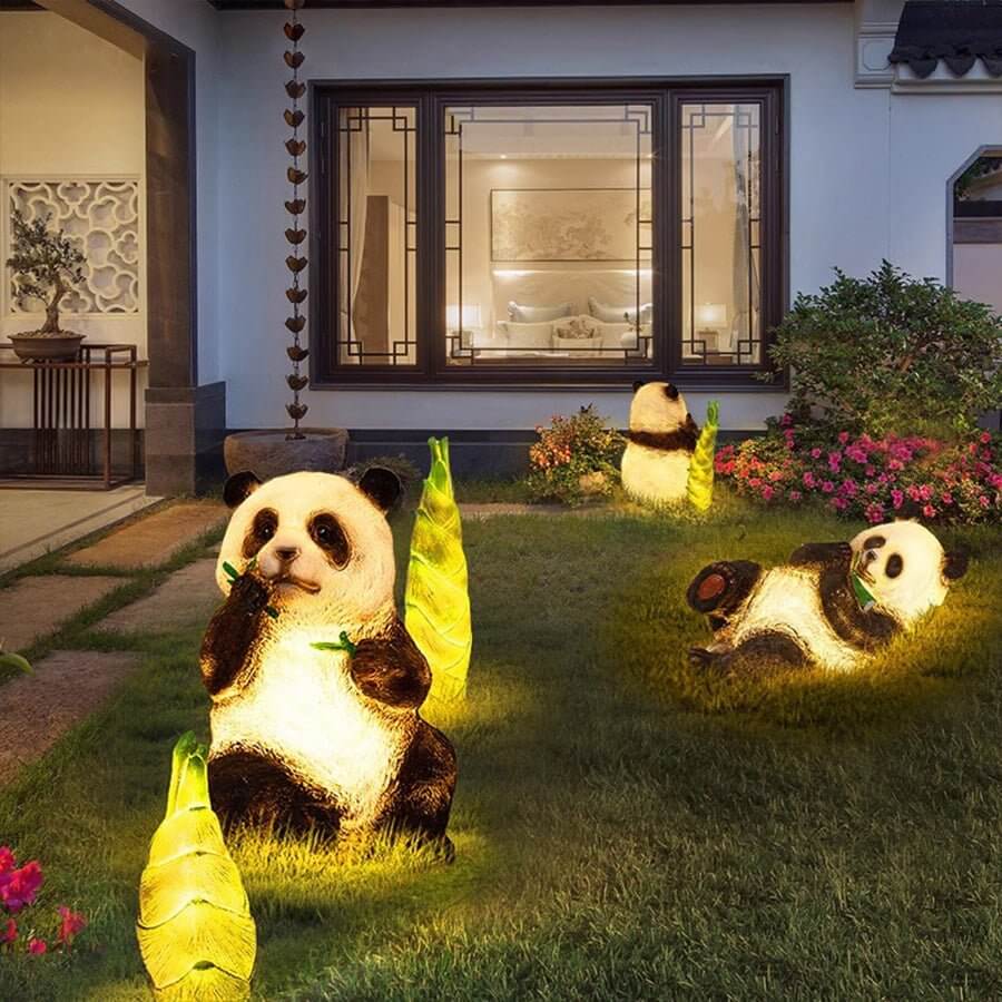 solar lifelike panda and bamboo garden animal lamp modern outdoor lawn decor