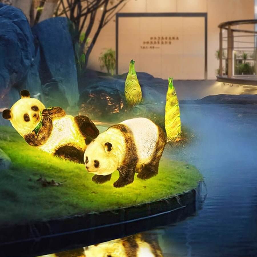 solar lifelike panda and bamboo garden animal lamp modern outdoor lawn decor