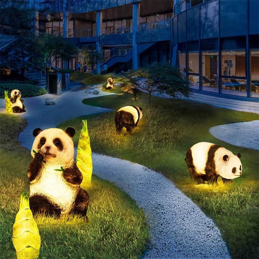 solar lifelike panda and bamboo garden animal lamp modern outdoor lawn decor