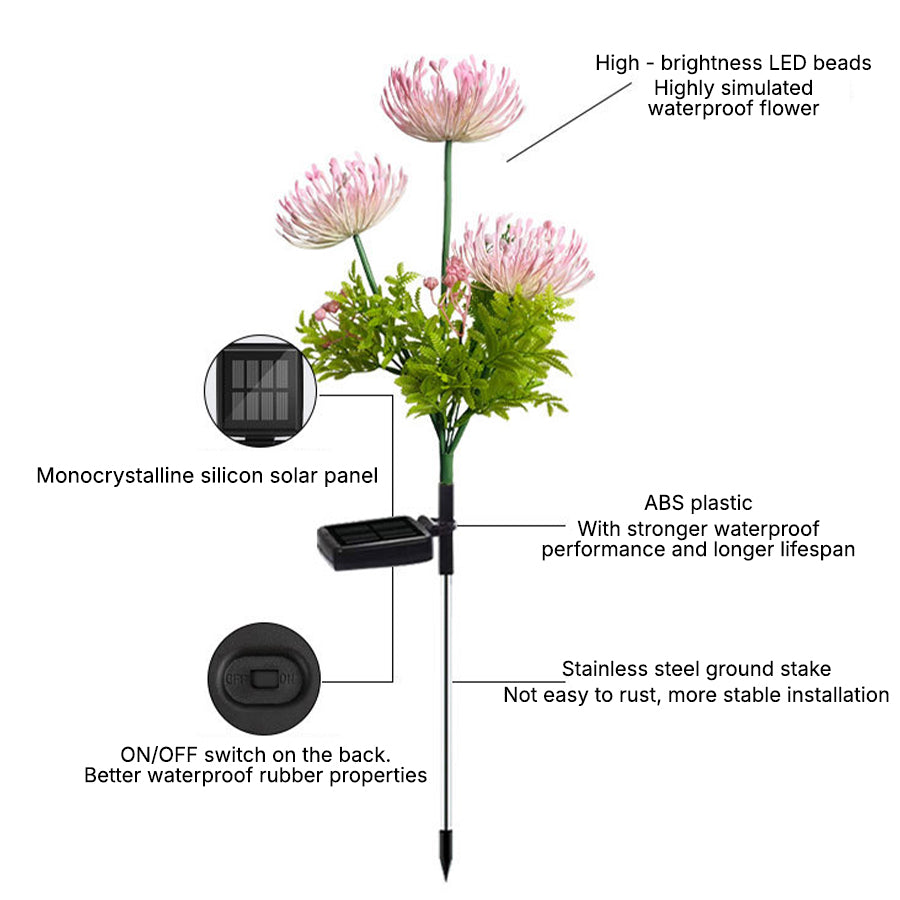 Red Spider Lily Solar Garden Stake Light, 4-Pack — ABS, LED Warm White, IP65, Dusk-to-Dawn