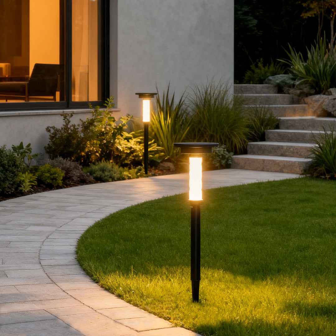 Bubble Solar Path Light — Black Aluminum, 7W LED, 3-Step Dimming, IP65, Ground Spike or Base Mount