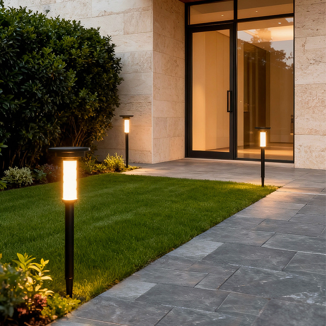 Bubble Solar Path Light — Black Aluminum, 7W LED, 3-Step Dimming, IP65, Ground Spike or Base Mount