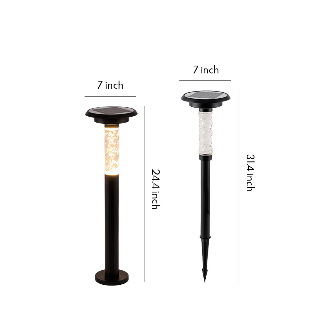 Bubble Solar Path Light — Black Aluminum, 7W LED, 3-Step Dimming, IP65, Ground Spike or Base Mount
