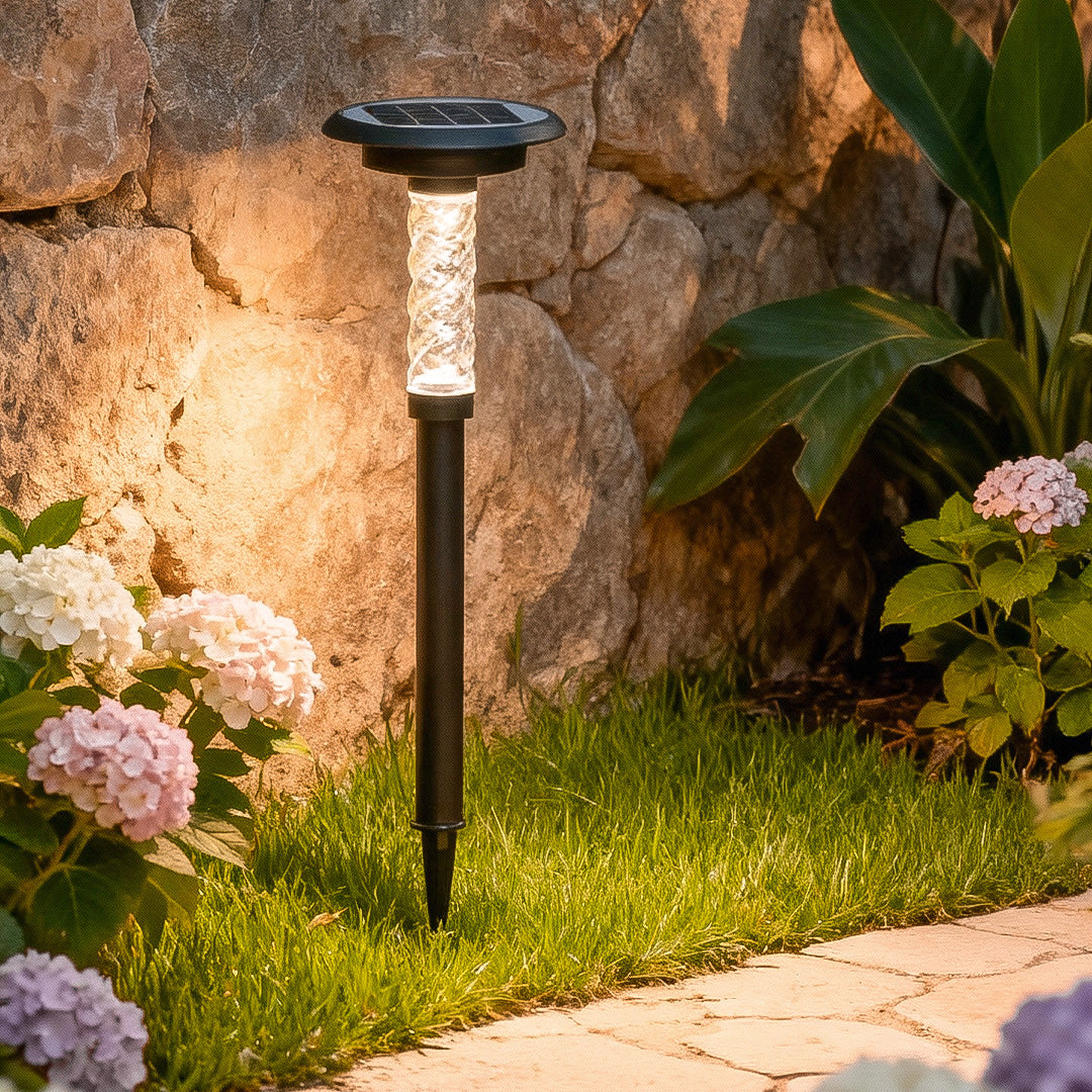 Bubble Solar Path Light — Black Aluminum, 7W LED, 3-Step Dimming, IP65, Ground Spike or Base Mount