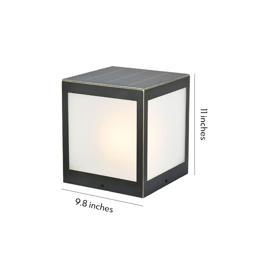 Square Geometric Solar Outdoor Pillar Light — Copper and Glass, 5W LED, Warm White 3000K, IP55, Remote Control