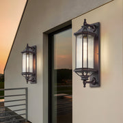 solar outdoor wall light with retro rectangular ribbed glass design