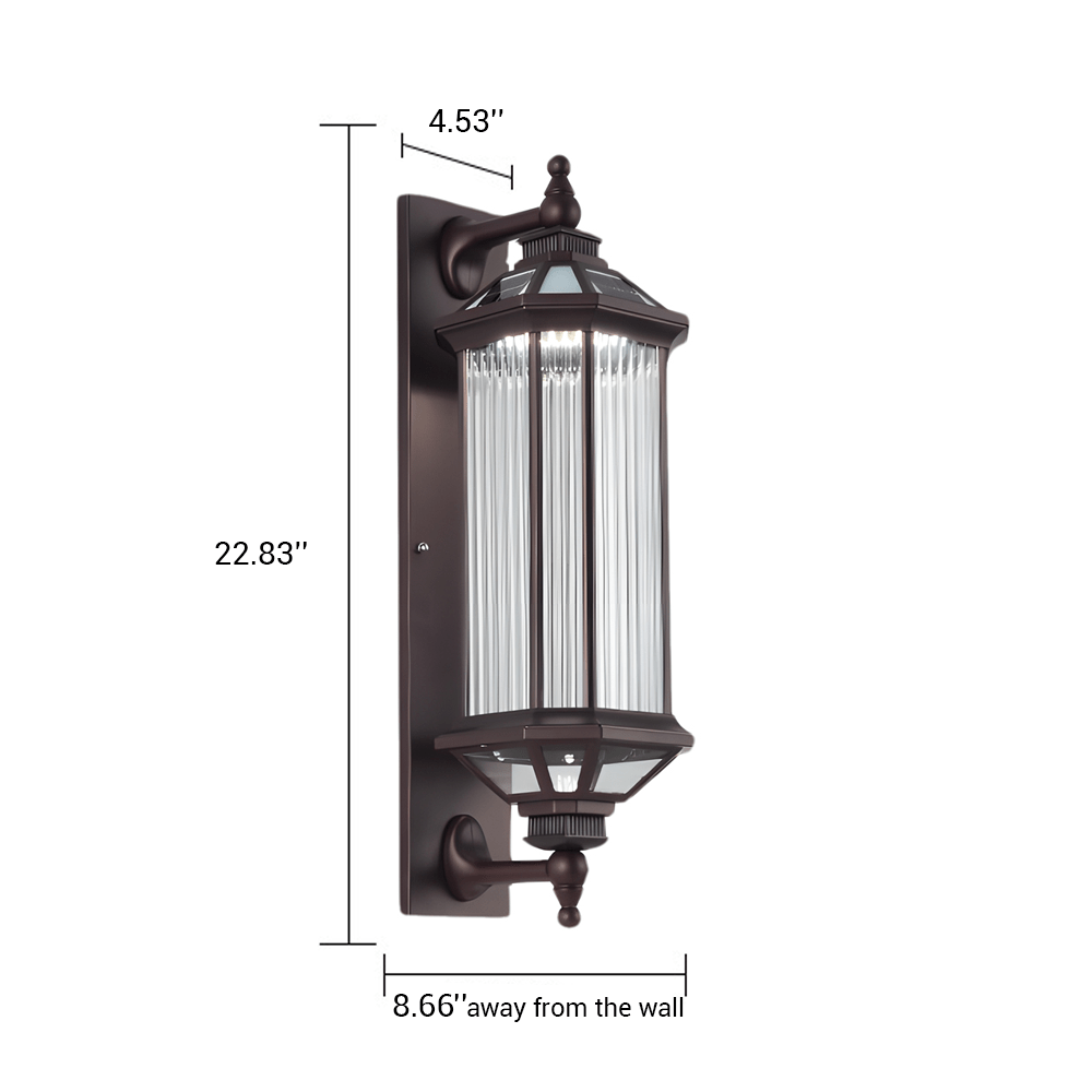 solar outdoor wall light with retro rectangular ribbed glass design