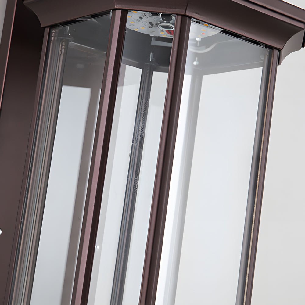 solar outdoor wall light with retro rectangular ribbed glass design