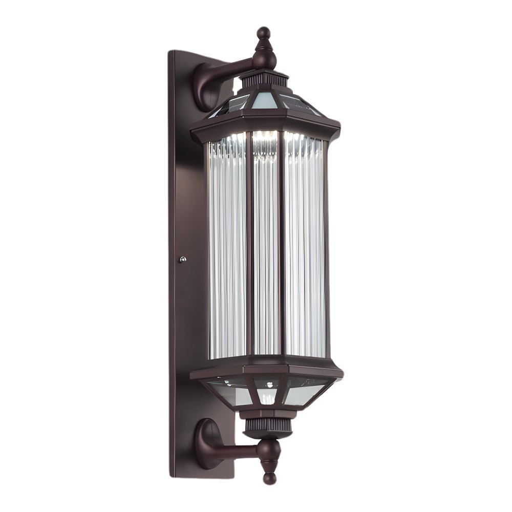 solar outdoor wall light with retro rectangular ribbed glass design