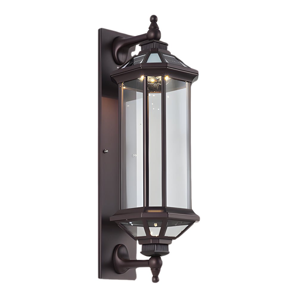 solar outdoor wall light with retro rectangular ribbed glass design