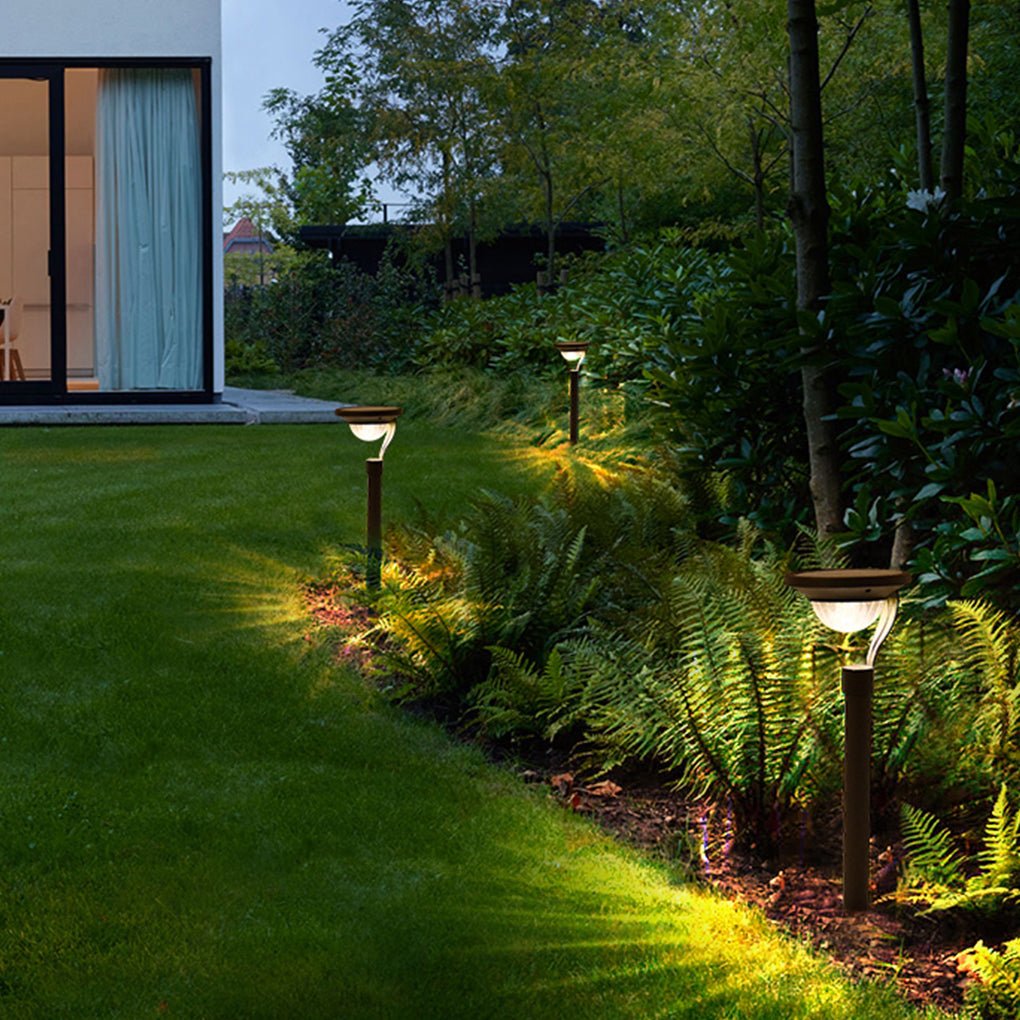 Conical Floating-Top Solar Bollard Path Light — Dark Gray Stainless Steel & ABS, LED Warm White, IP54, Dusk-to-Dawn, 6" × 23"