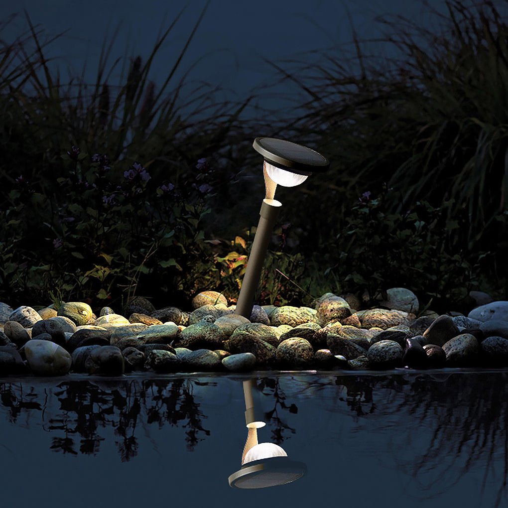 Conical Floating-Top Solar Bollard Path Light — Dark Gray Stainless Steel & ABS, LED Warm White, IP54, Dusk-to-Dawn, 6" × 23"