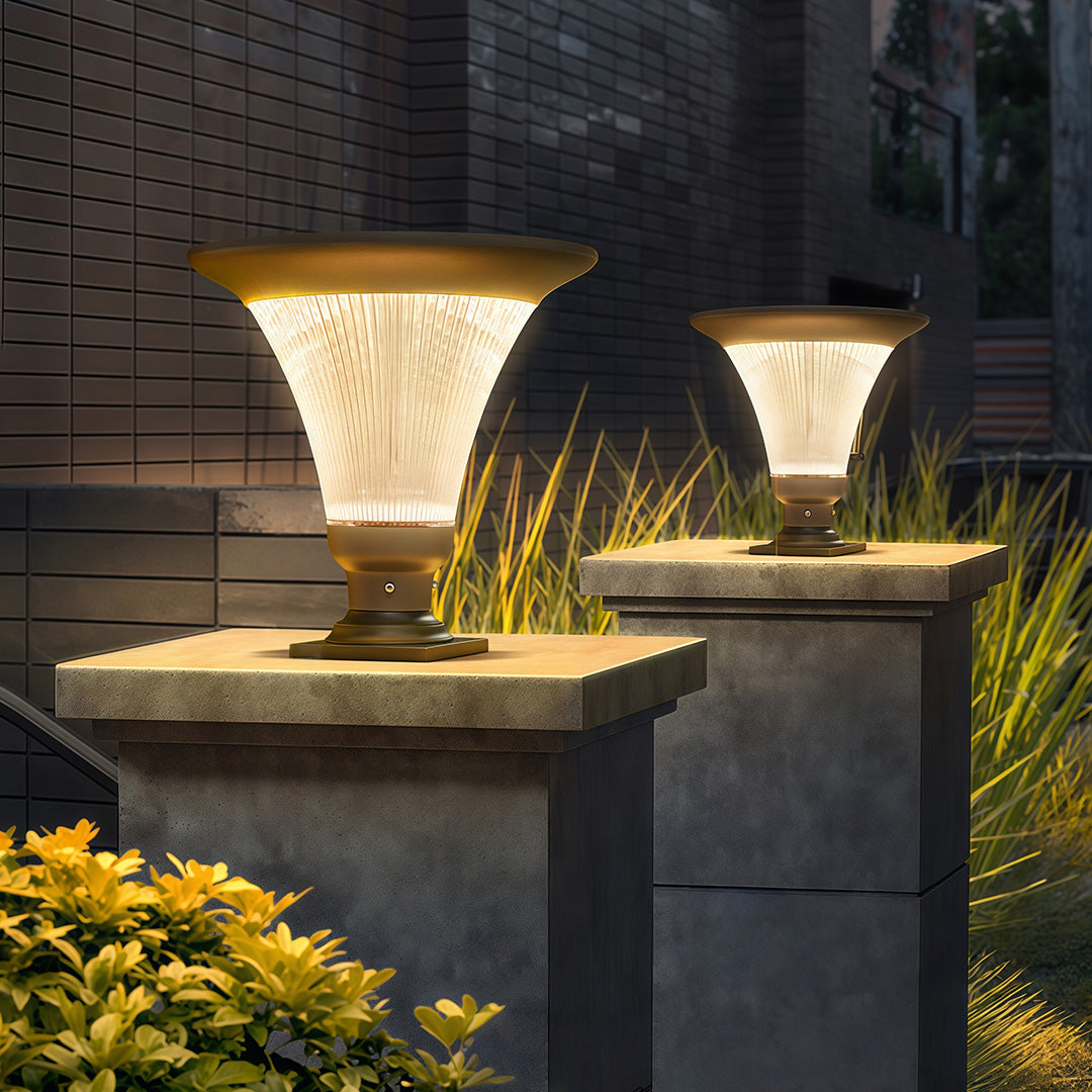 Outdoor Garden Pillar Light — Black Aluminum, LED, Solar 20W / Hardwired 50W, Dual CCT, IP65