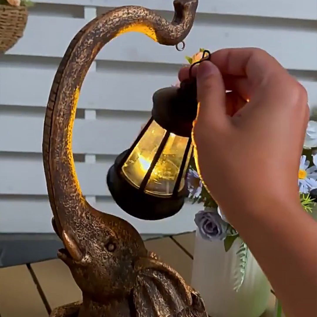 Elephant Solar Garden Light — Handcrafted UV-Resistant Resin, LED, IP44, Warm White, Dusk-to-Dawn