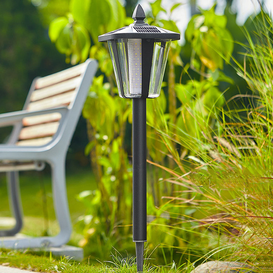 Pointed-Top Solar LED Path Light — Die-Cast Aluminum, Dual-Color 3000K/6000K, Adjustable Height, IP54, Stake or Base Mount
