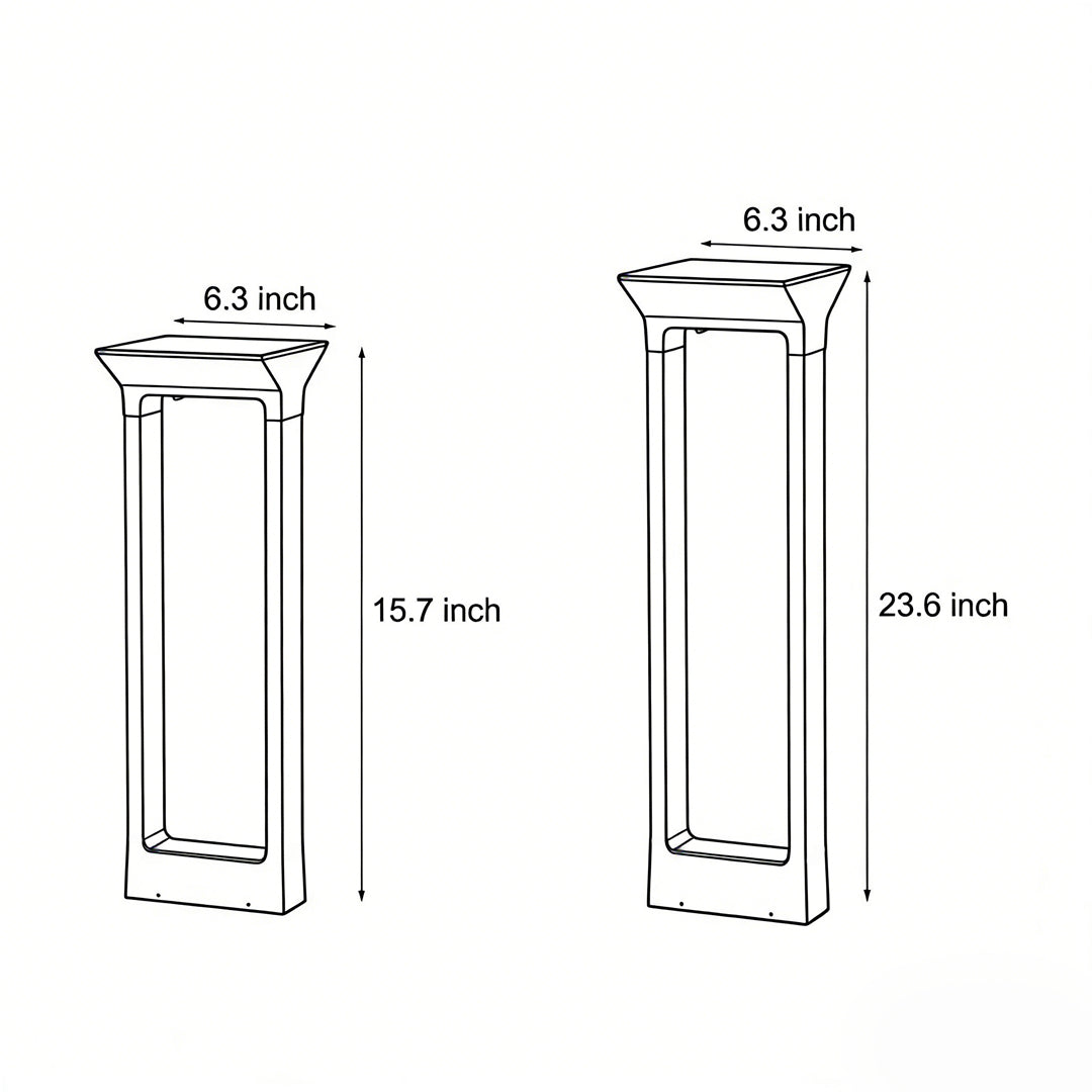 Minimalist Solar Bollard Pathway Light — Die-Cast Aluminum, LED 3000K, IP65, 15.7" or 23.6"